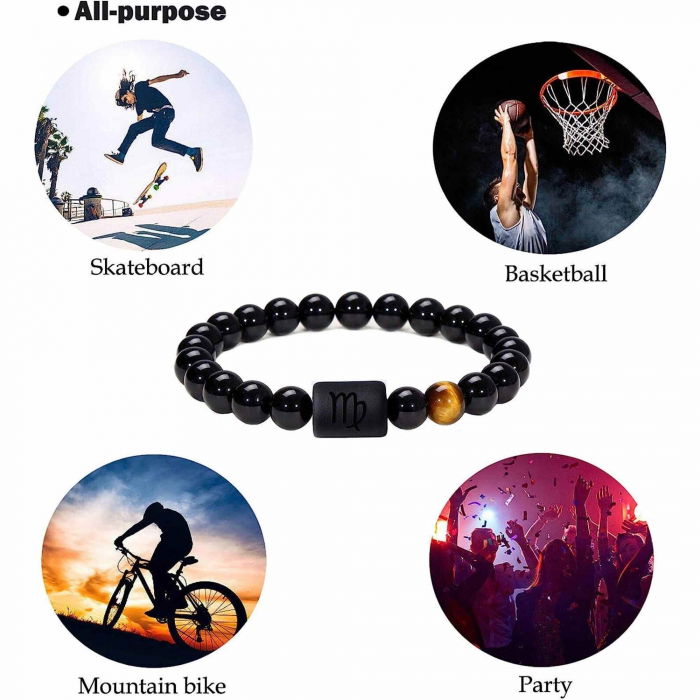 Bratara din pietre naturale 8mm Obsidian si Ochi de Tigru pentru barbati cu cele 12 constelatii - Include dubla gravura cu semn zodiacal specific [6]