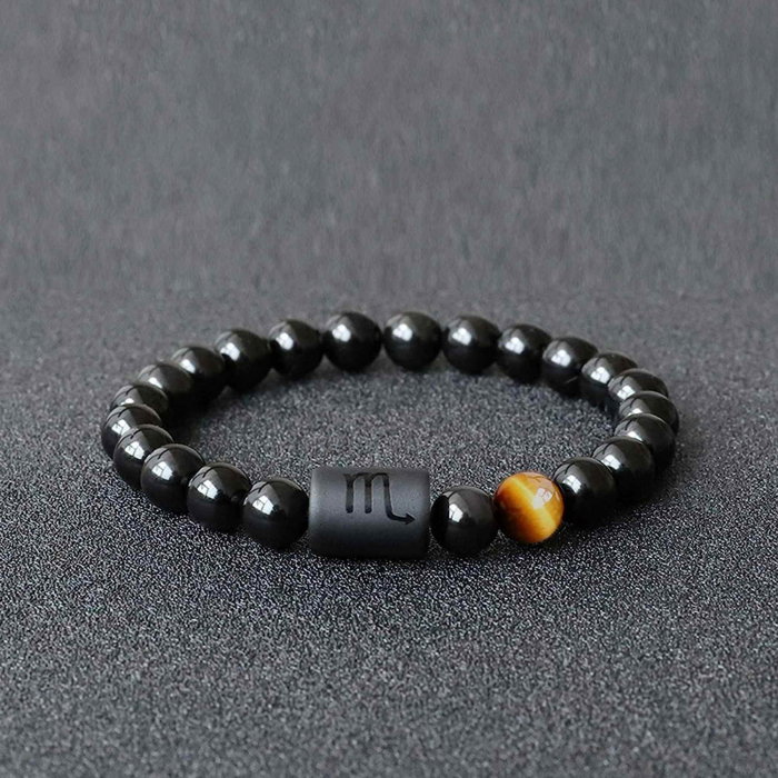 Bratara din pietre naturale 8mm Obsidian si Ochi de Tigru pentru barbati cu cele 12 constelatii - Include dubla gravura cu semn zodiacal specific [3]