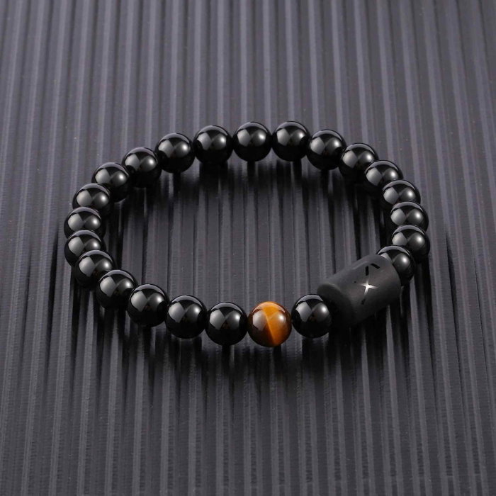 Bratara din pietre naturale 8mm Obsidian si Ochi de Tigru pentru barbati cu cele 12 constelatii - Include dubla gravura cu semn zodiacal specific [3]