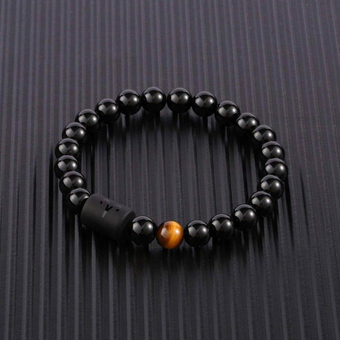 Bratara din pietre naturale 8mm Obsidian si Ochi de Tigru pentru barbati cu cele 12 constelatii - Include dubla gravura cu semn zodiacal specific [3]