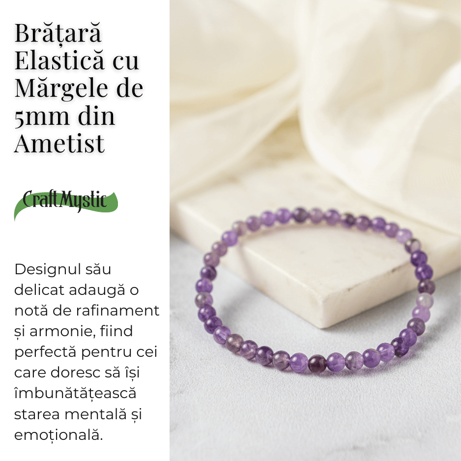 Bratara Elastica din Ametist 5mm – Claritate Mentala si Echilibru Emoțional [3]