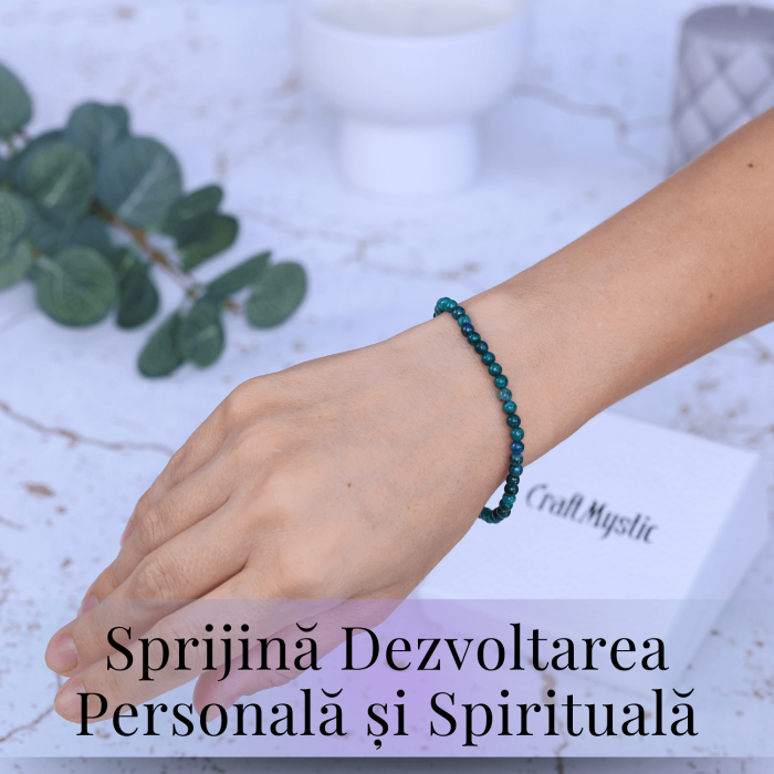 Bratara Elastica cu Margele Naturale de 4mm din Azurit cu Malachit, Protectie si Claritate [2]