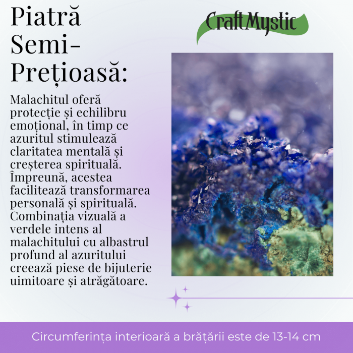 Bratara Elastica cu Margele Naturale de 4mm din Azurit cu Malachit, Protectie si Claritate [6]