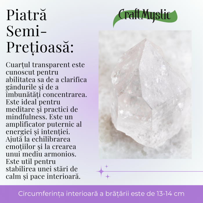 Bratara Elastica cu Margele Naturale de 4mm din Cuart transparent pentru Claritate Mentala si Focus [3]