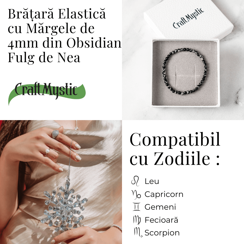 Bratara elastica 4mm din Obsidian Fulg de Nea – Protectie si Echilibru [4]