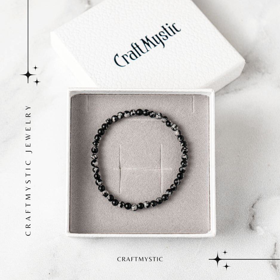 Bratara elastica 4mm din Obsidian Fulg de Nea – Protectie si Echilibru [7]