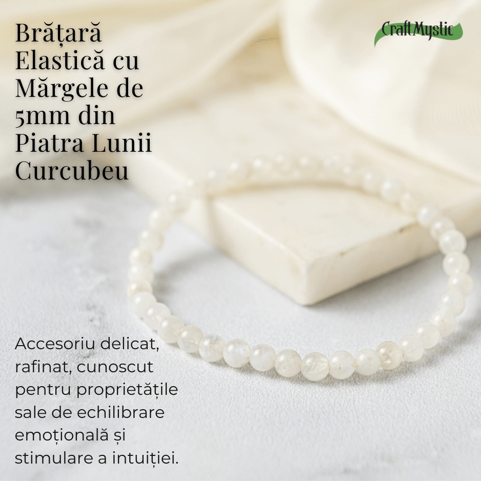 Bratara elastica cu margele 5mm naturale Piatra a Lunii Curcubeu – Echilibru si Intuitie [3]