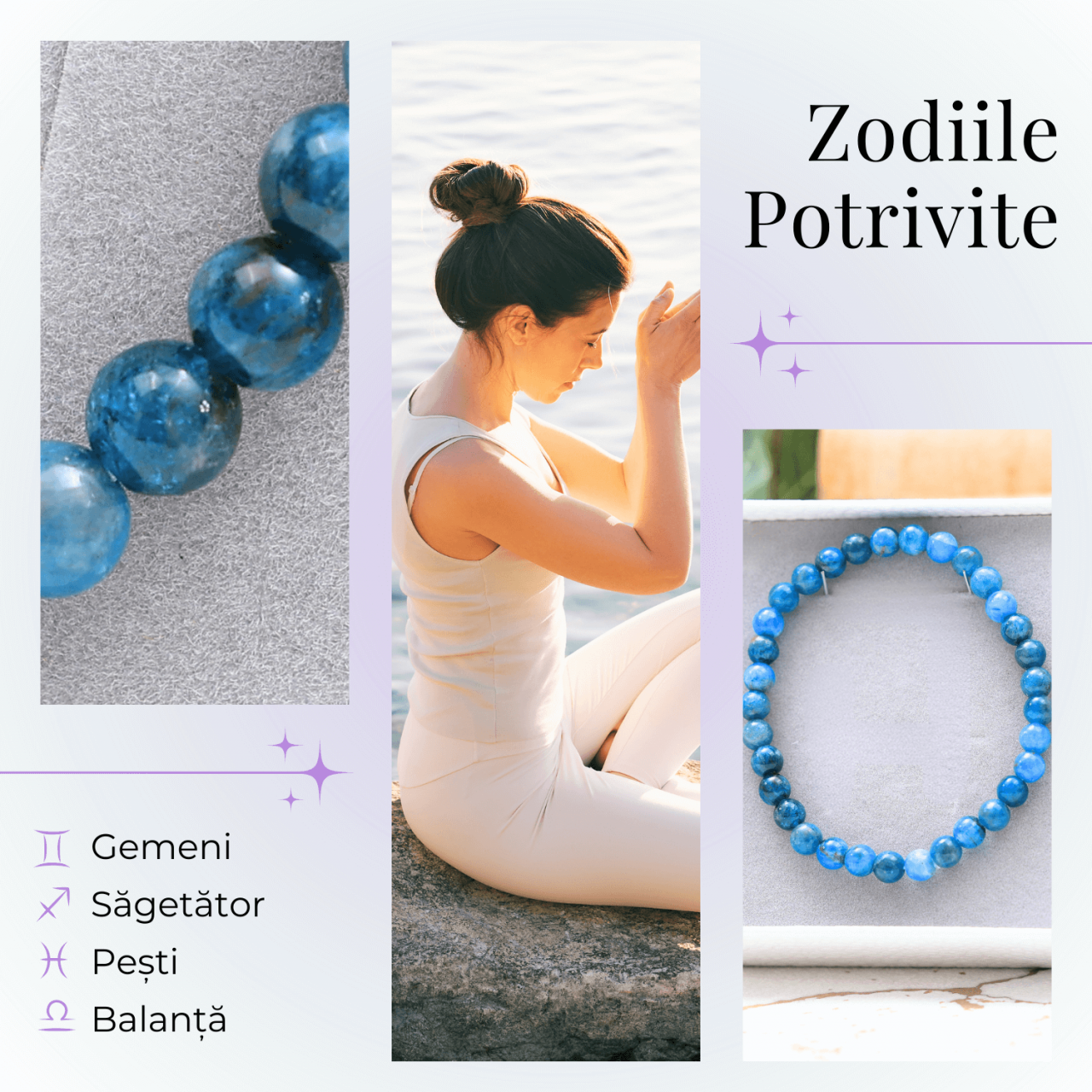 Bratara Elastica cu Margele Naturale de 6mm din Apatit Albastru [2]