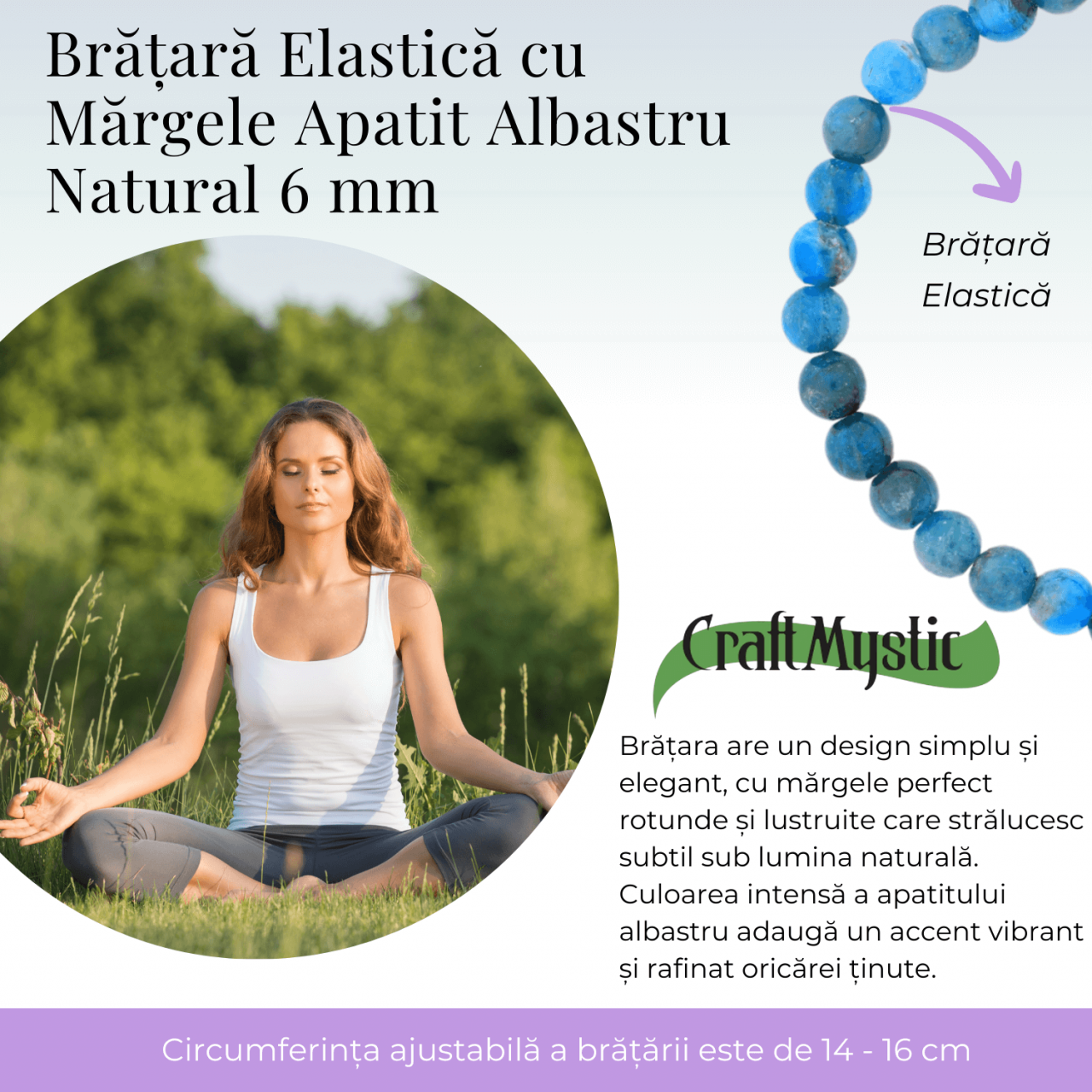 Bratara Elastica cu Margele Naturale de 6mm din Apatit Albastru [5]