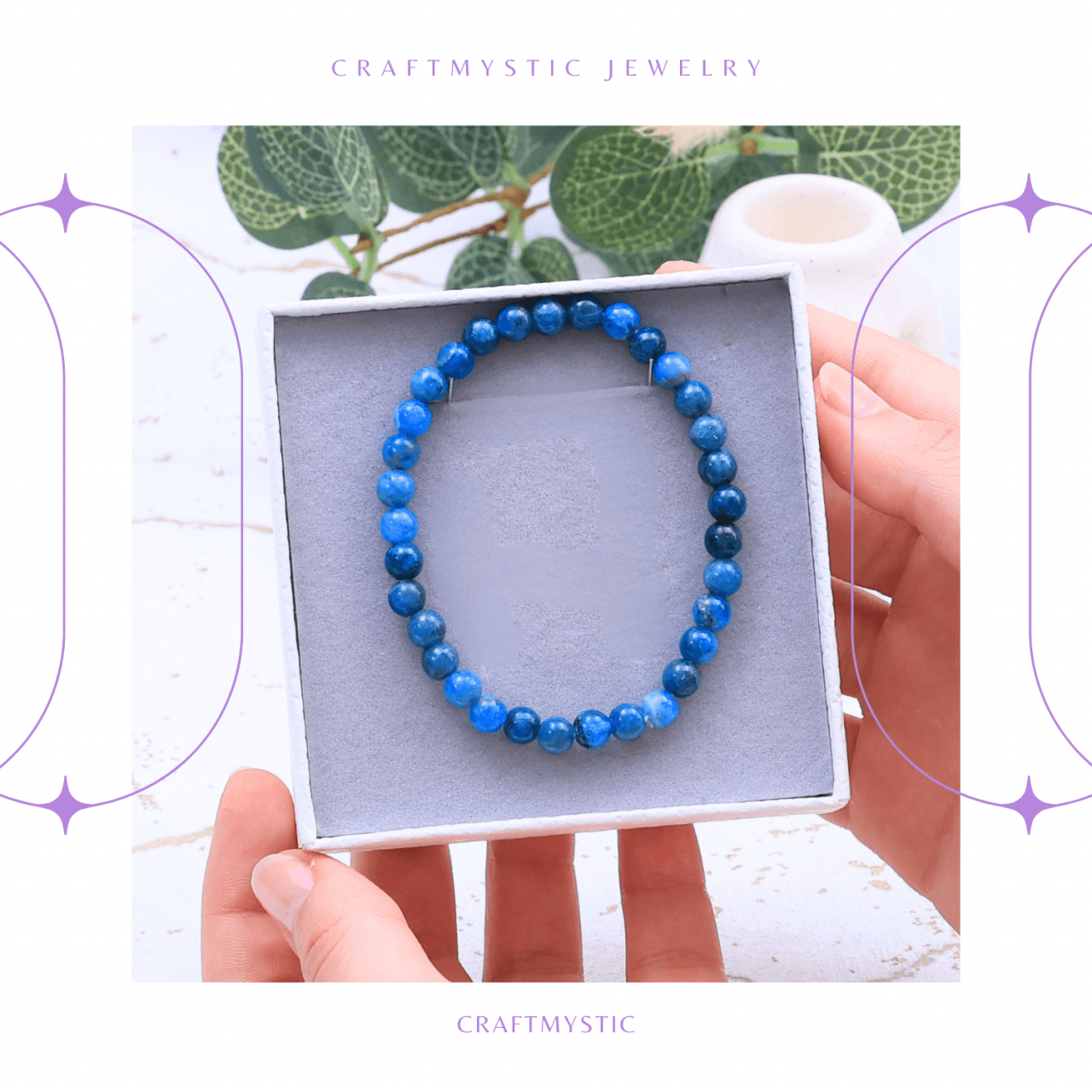 Bratara Elastica cu Margele Naturale de 6mm din Apatit Albastru [3]