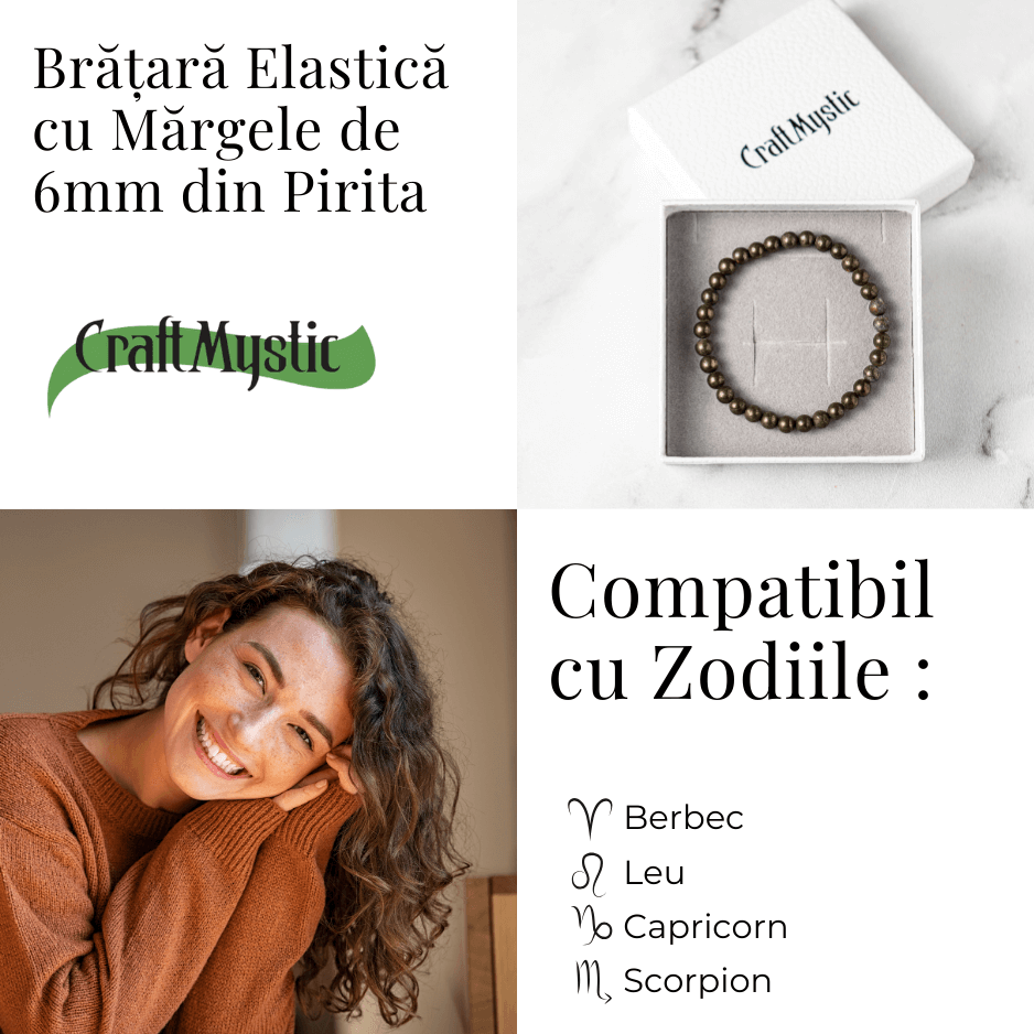 Bratara Elastica cu Margele Naturale de Pirita 6mm pentru Prosperitate si Protectie [4]