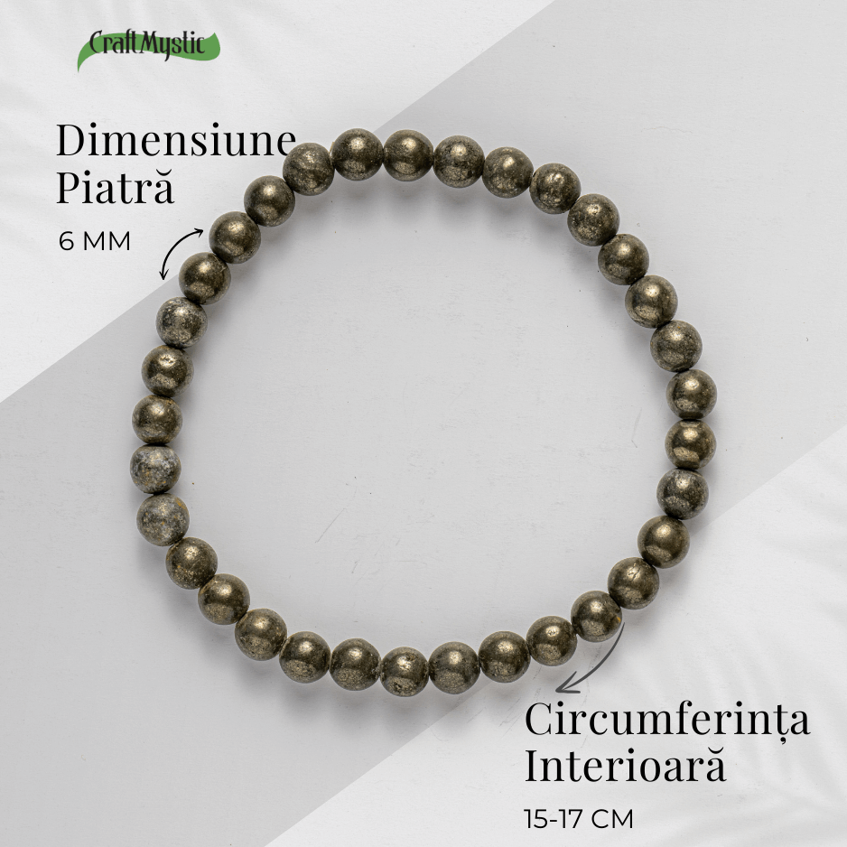 Bratara Elastica cu Margele Naturale de Pirita 6mm pentru Prosperitate si Protectie [6]