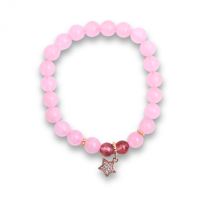 Bratara Elastica cu Margele din Cuart Roz de 8 mm si Pandantiv Steluta [2]