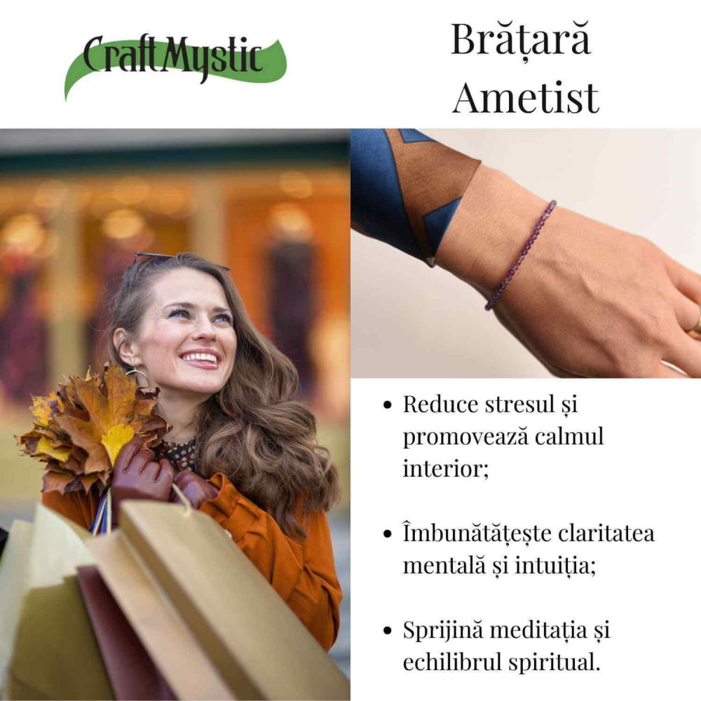 Bratara cu margele 2-3 mm ametist fatetat natural pentru calm si claritate mentala [3]