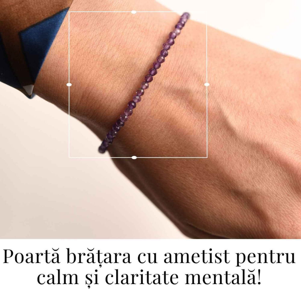Bratara cu margele 2-3 mm ametist fatetat natural pentru calm si claritate mentala [2]