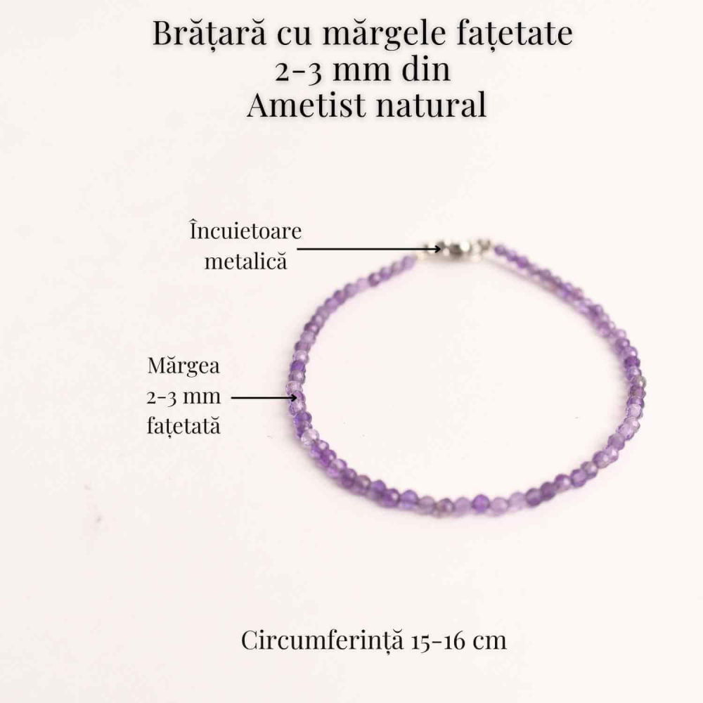 Bratara cu margele 2-3 mm ametist fatetat natural pentru calm si claritate mentala [4]