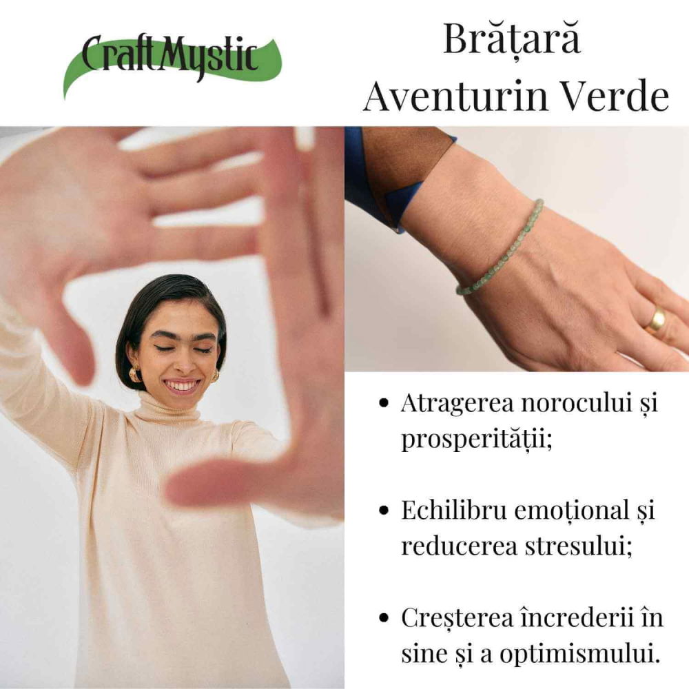 Bratara cu margele 2-3 mm aventurin verde fatetat natural pentru noroc si echilibru emotional [3]