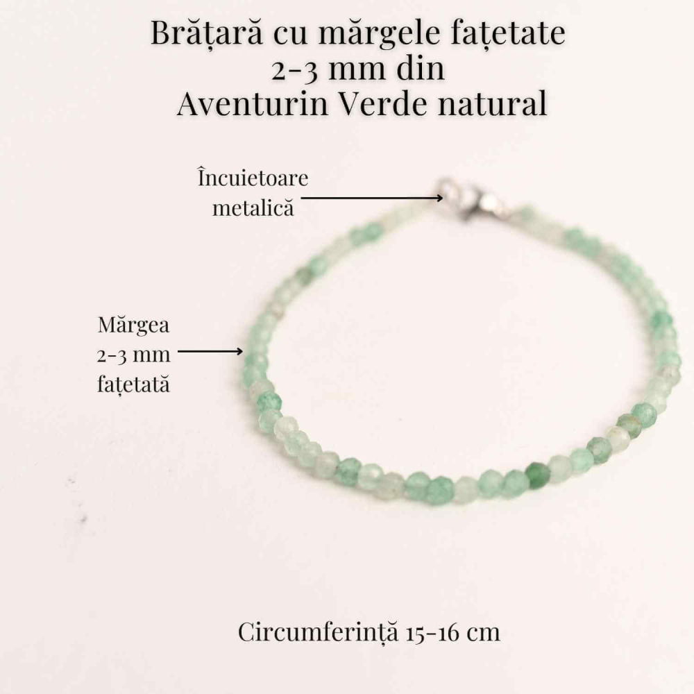 Bratara cu margele 2-3 mm aventurin verde fatetat natural pentru noroc si echilibru emotional [4]