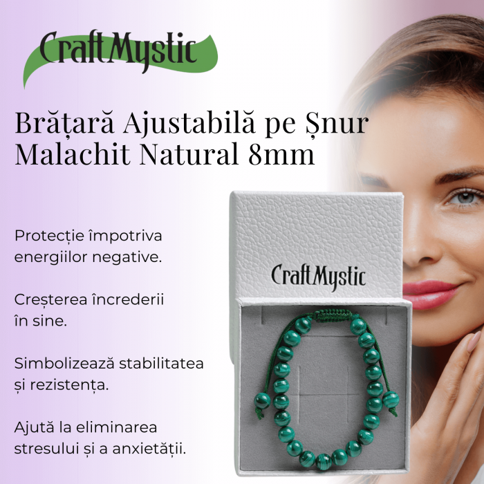 Bratara Reglabila cu Malachit Natural de 8mm - Energie de Vindecare si Protectie [7]