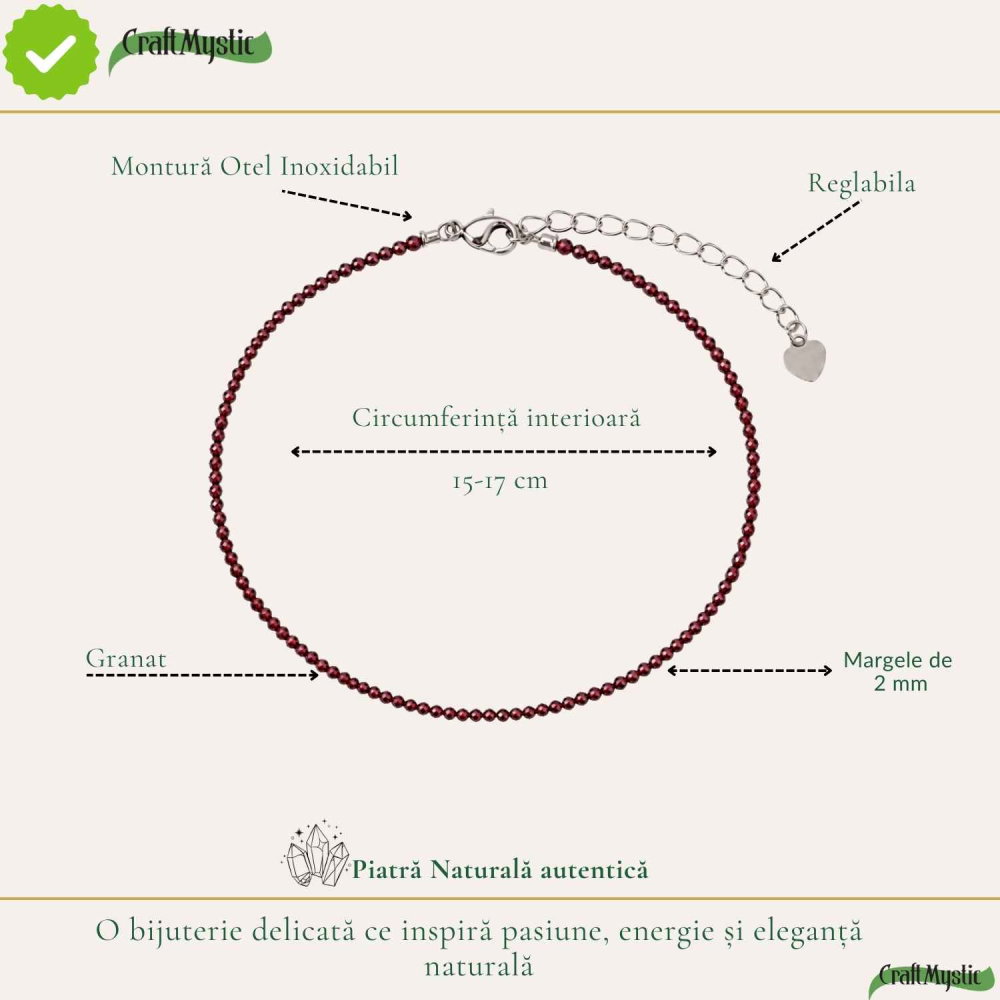 Bratara eleganta cu Granat Natural Fatetat 2 mm – Pasiune si Eleganta Delicata [4]