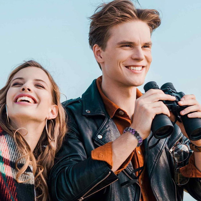 Set colier si bratara cu tripla protectie cu cristale naturale lucrata manual pentru barbati si femei - Margele de 8 mm din hematit, obsidian negru si ametist - Protectie, noroc [6]