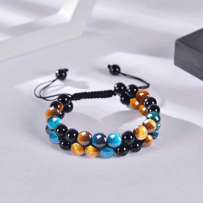 Bratara energetica cu tripla protectie, realizata din pietre semipretioase Obsidian, Ochi de tigru galben si Ochi de tigru albastru de 8 mm – bratara pentru noroc, protectie, stare de bine [5]