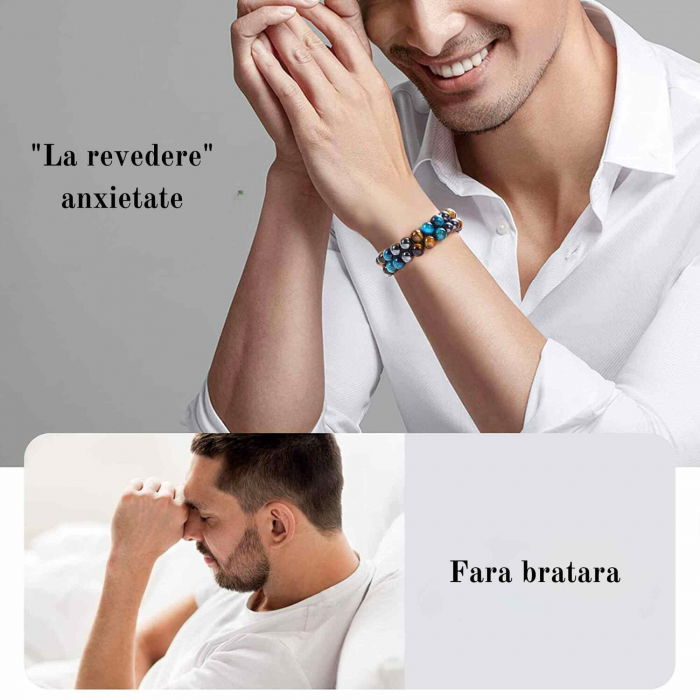 Bratara energetica cu tripla protectie, realizata din pietre semipretioase hematit, ochi de tigru galben si ochi de tigru albastru de 8 mm – bratara pentru energie, protectie, meditatie [4]