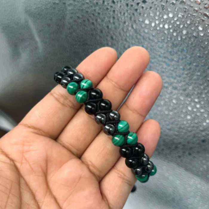 Bratara tripla protectie cu Cristale 8mm de Malachit, Obsidian Negru si Pietre Hematit - Bijuterie Autentica de Vindecare pentru Barbati si Femei [3]