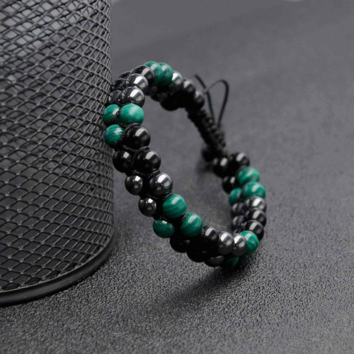 Bratara tripla protectie cu Cristale 8mm de Malachit, Obsidian Negru si Pietre Hematit - Bijuterie Autentica de Vindecare pentru Barbati si Femei [6]