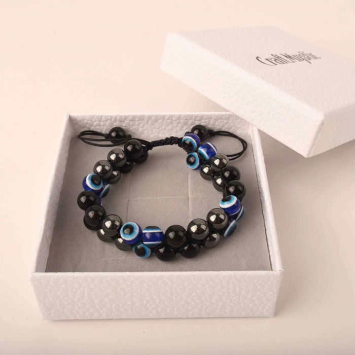 Bratara cu tripla protectie margele 8 mm cu "Ochiul rau", Obsidian negru si Hematit - Aduce noroc si bogatie [4]