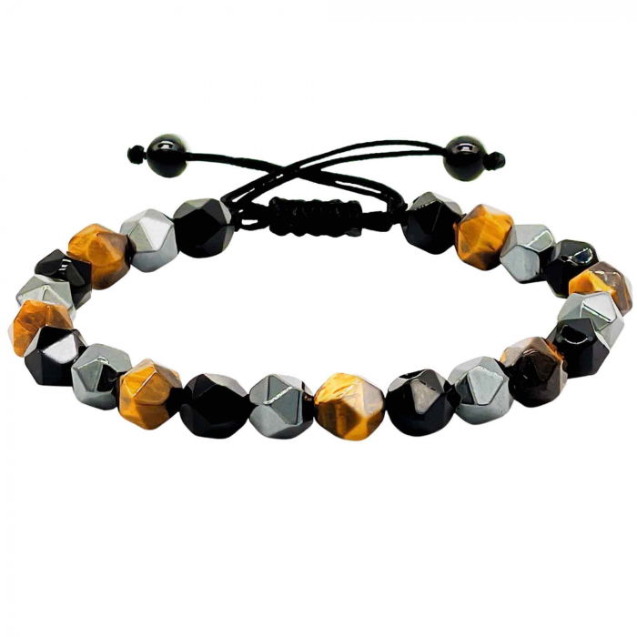 Bratara de tripla protectie lucrata manual din piatra fatetata naturala - Hematita, ochi de tigru si obsidian negru 8mm - Cadouri spirituale pentru curaj [1]