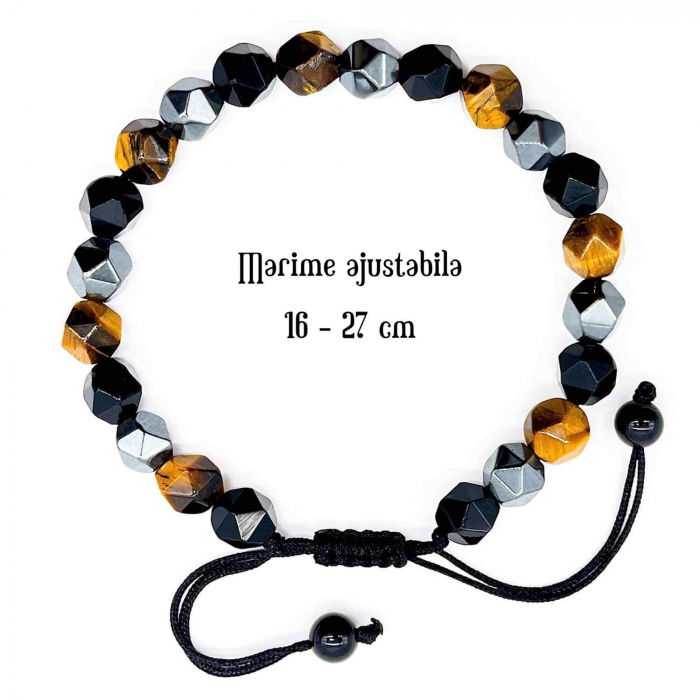 Bratara de tripla protectie lucrata manual din piatra fatetata naturala - Hematita, ochi de tigru si obsidian negru 8mm - Cadouri spirituale pentru curaj [3]