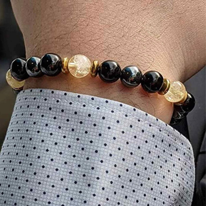 Bratara Feng Shui cu cristale naturale de citrin, hematita si obisidian negru de 8 mm - Generator de bogatie si atractie norocoasa a banilor, prosperitate [4]