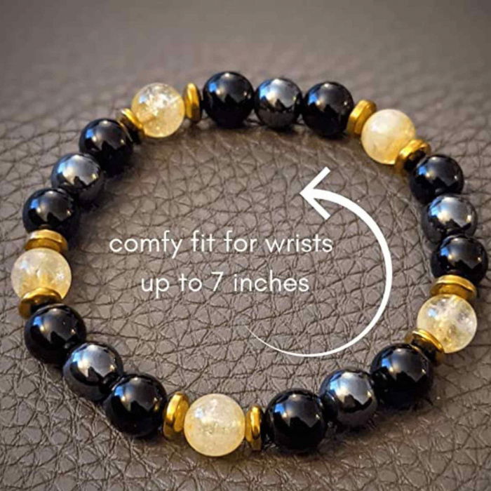 Bratara Feng Shui cu cristale naturale de citrin, hematita si obisidian negru de 8 mm - Generator de bogatie si atractie norocoasa a banilor, prosperitate [3]