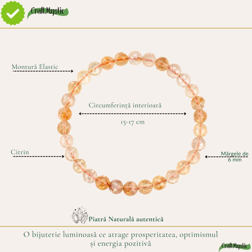 Bratara cu Citrin Fatetat Natural Rotund 6mm – Prosperitate si Energie Pozitiva [4]
