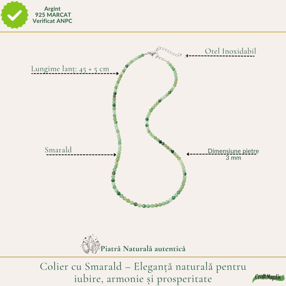 Colier Fin la Baza Gatului Tip Choker cu Smarald Fatetat 3 mm – Prosperitate si Eleganta Naturala [4]