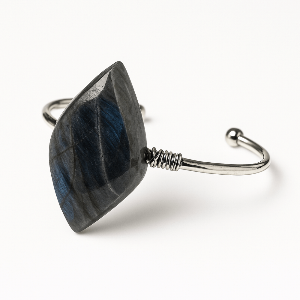 Bratara Fixa Argintie cu Labradorit Frunza – Intuitie si Protectie [1]