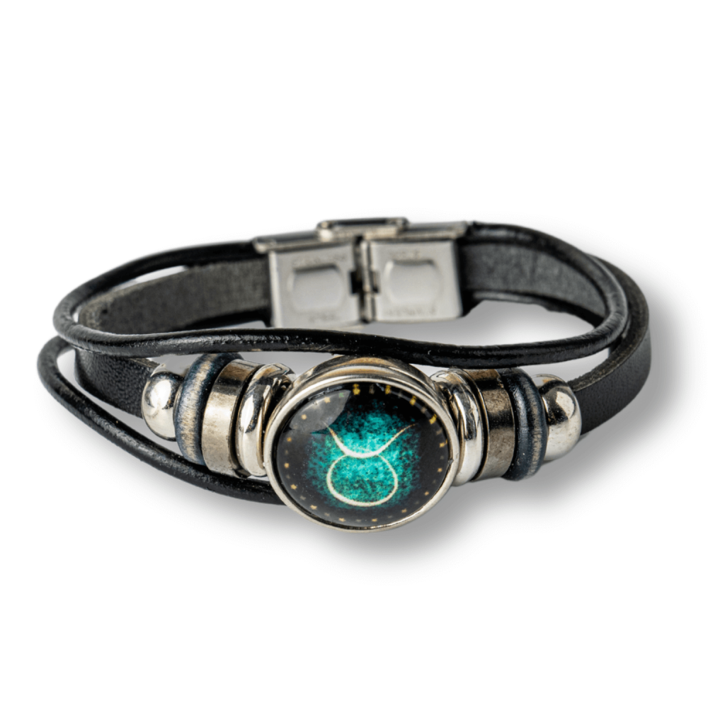 Bratara Zodiacala ajustabila din Piele Sintetica cu Cabochon Rotund – Simbol Astrologic Personalizat pentru Energie si Identitate Astrala [1]