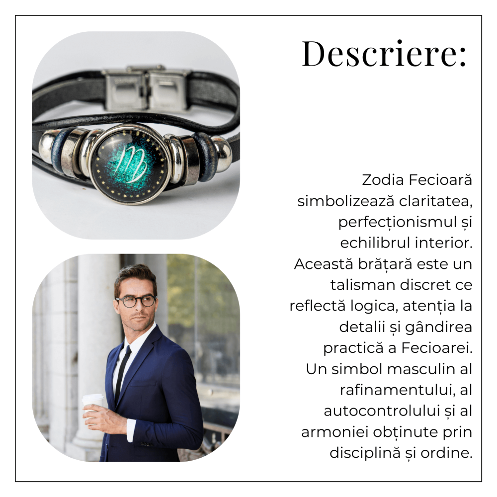 Bratara Zodiacala ajustabila din Piele Sintetica cu Cabochon Rotund – Simbol Astrologic Personalizat pentru Energie si Identitate Astrala [4]