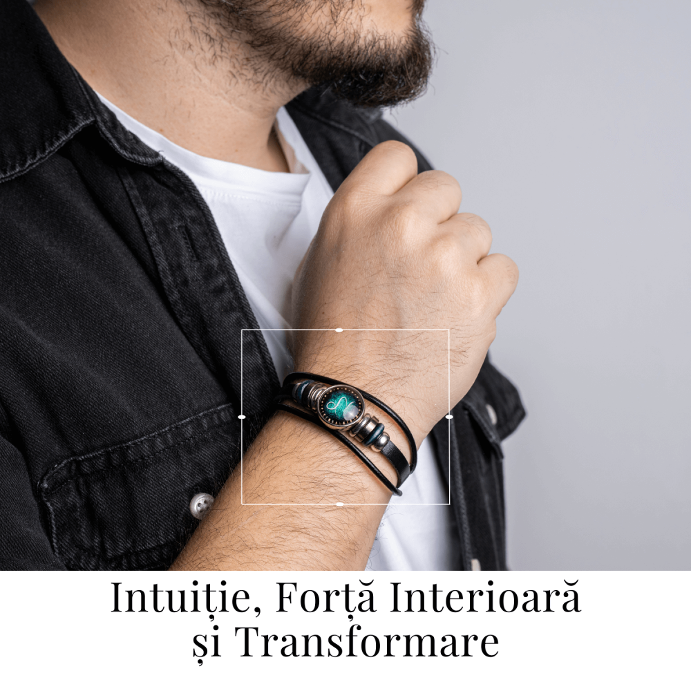 Bratara Zodiacala ajustabila din Piele Sintetica cu Cabochon Rotund – Simbol Astrologic Personalizat pentru Energie si Identitate Astrala [2]