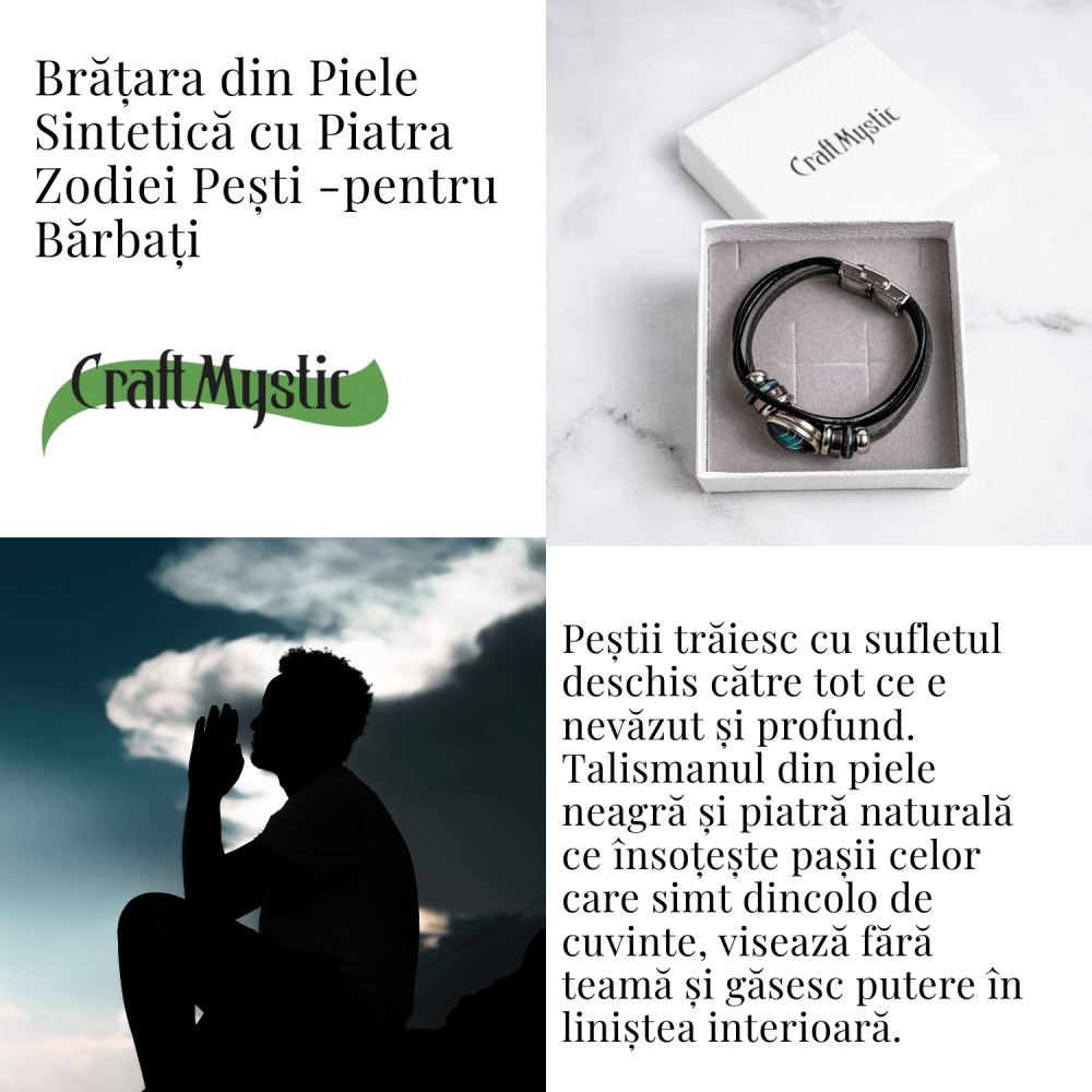 Bratara Zodiacala ajustabila din Piele Sintetica cu Cabochon Rotund – Simbol Astrologic Personalizat pentru Energie si Identitate Astrala [6]