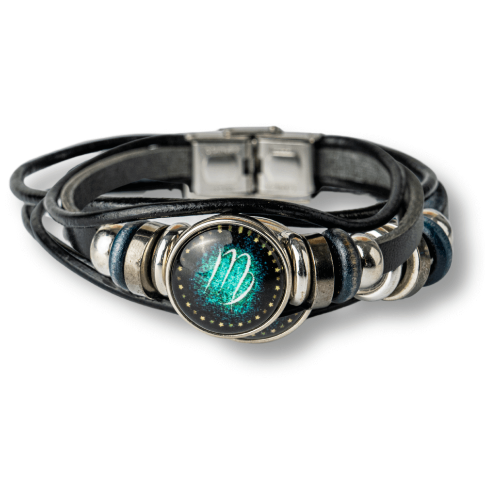 Bratara Zodiacala ajustabila din Piele Sintetica cu Cabochon Rotund – Simbol Astrologic Personalizat pentru Energie si Identitate Astrala [1]