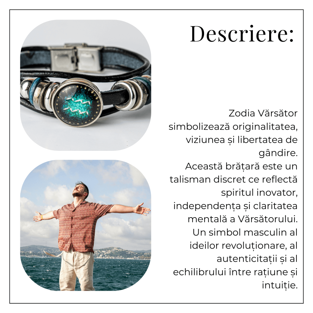 Bratara Zodiacala ajustabila din Piele Sintetica cu Cabochon Rotund – Simbol Astrologic Personalizat pentru Energie si Identitate Astrala [4]