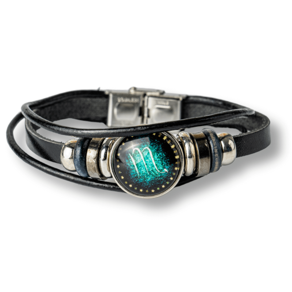 Bratara Zodiacala ajustabila din Piele Sintetica cu Cabochon Rotund – Simbol Astrologic Personalizat pentru Energie si Identitate Astrala [1]