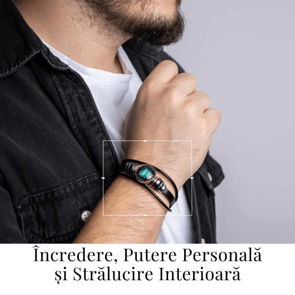 Bratara Zodiacala ajustabila din Piele Sintetica cu Cabochon Rotund – Simbol Astrologic Personalizat pentru Energie si Identitate Astrala [2]