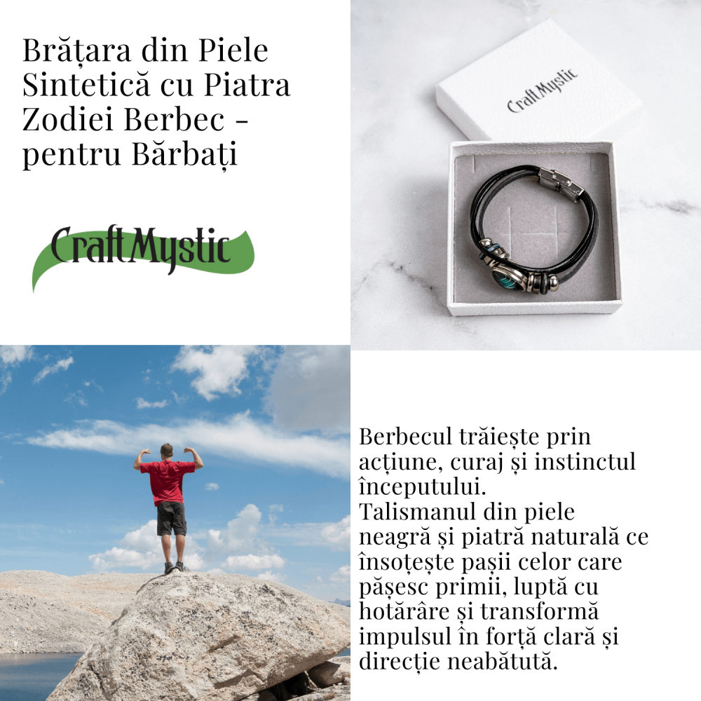 Bratara Zodiacala ajustabila din Piele Sintetica cu Cabochon Rotund – Simbol Astrologic Personalizat pentru Energie si Identitate Astrala [6]