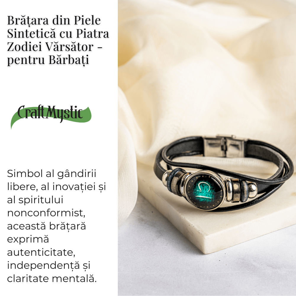 Bratara Zodiacala ajustabila din Piele Sintetica cu Cabochon Rotund – Simbol Astrologic Personalizat pentru Energie si Identitate Astrala [3]