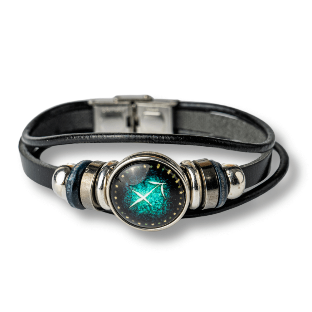 Bratara Zodiacala ajustabila din Piele Sintetica cu Cabochon Rotund – Simbol Astrologic Personalizat pentru Energie si Identitate Astrala [1]