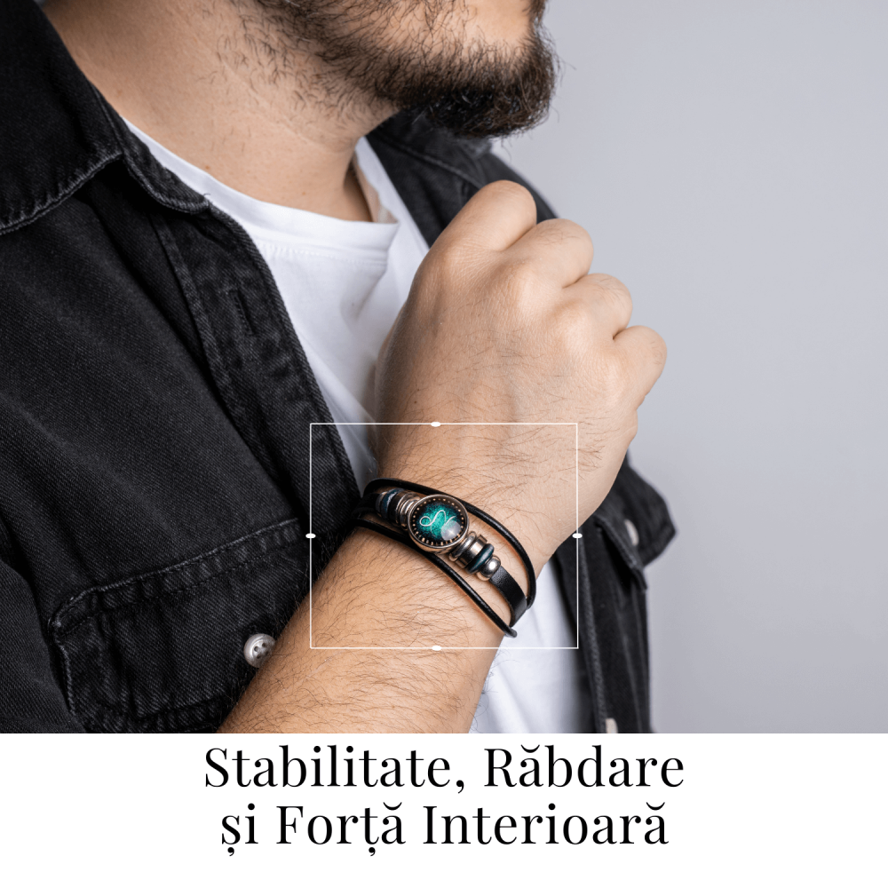 Bratara Zodiacala ajustabila din Piele Sintetica cu Cabochon Rotund – Simbol Astrologic Personalizat pentru Energie si Identitate Astrala [2]