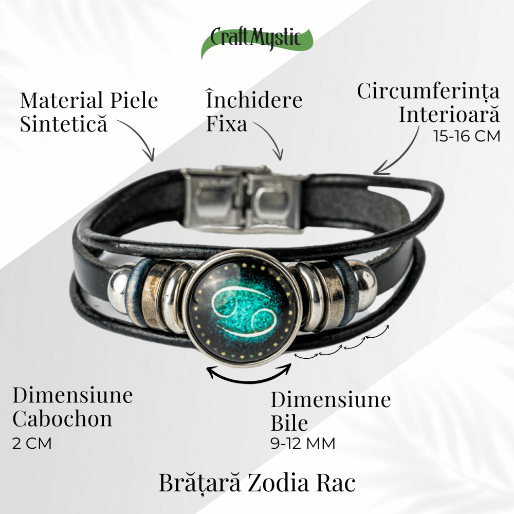 Bratara Zodiacala ajustabila din Piele Sintetica cu Cabochon Rotund – Simbol Astrologic Personalizat pentru Energie si Identitate Astrala [3]